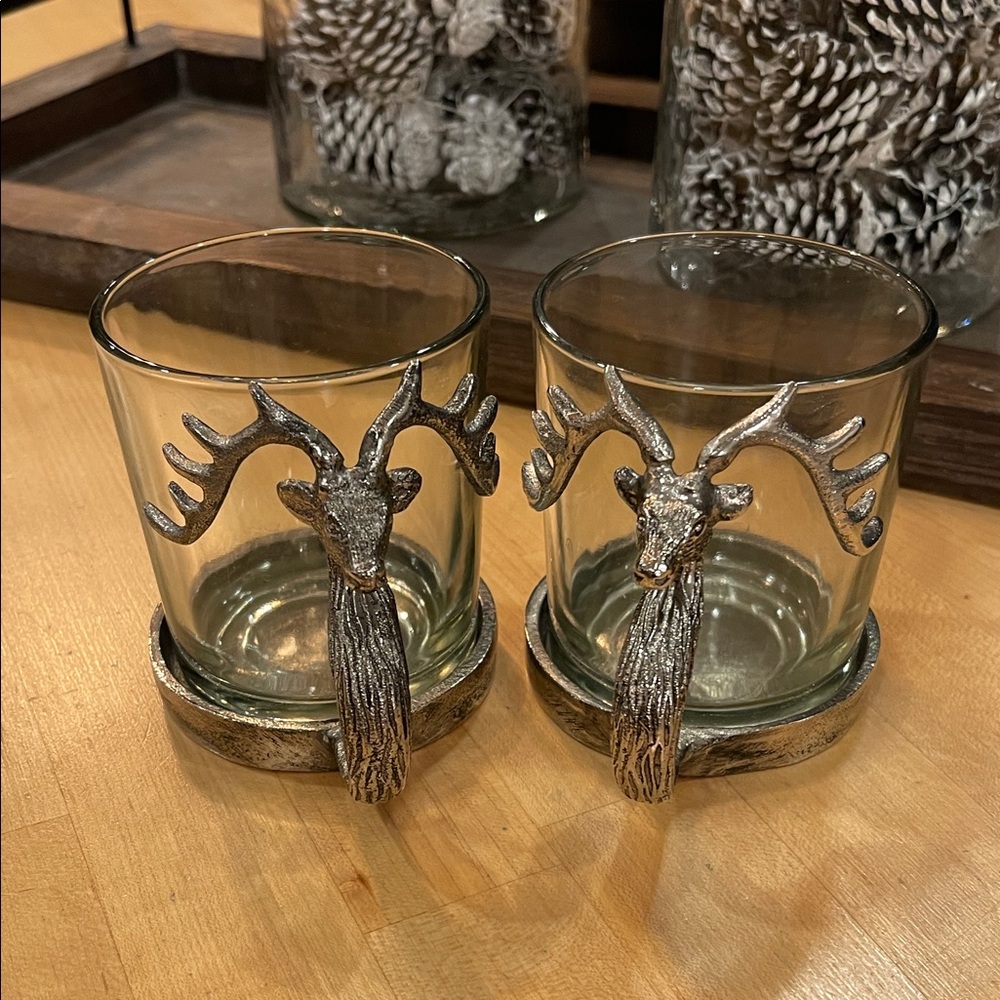 Pottery Barn Pair of Whisky Glasses Stag or Deer
